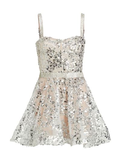 Bronx And Banco Midnight Silver Sequin Fit-and-flare Minidress In White Silver