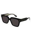 Gucci Logo 54mm Rectangular Sunglasses In Shiny Solid Black