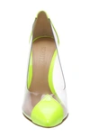 Schutz Cendi Transparent Pointed Toe Pump In Neon Yellow Patent Leather