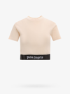 Palm Angels White Cropped T-shirt With Jacquard Logo In Cotton Woman In Beige