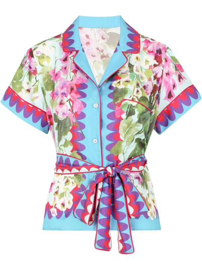 Dolce & Gabbana Tie-waist Floral Print Shirt In Multicolour