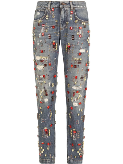 Dolce & Gabbana Boyfriend Jeans With Stone Embellishment In Multicolor