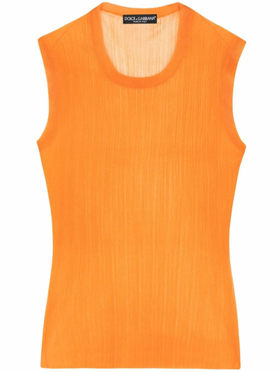 Dolce & Gabbana Knitted Tank Top In Orange