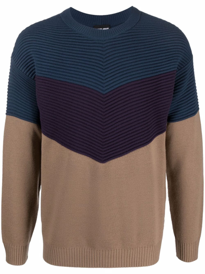 Giorgio Armani Colour-block Wool Jumper In Neutrals