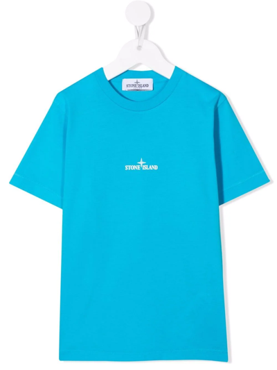 Stone Island Junior Teen Graphic Print Cotton T-shirt In Blue