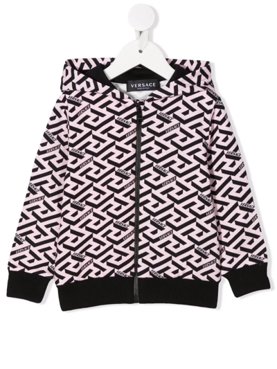 Versace Babies' Monogram-print Hoodie In Black