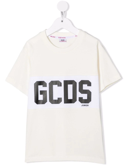 Gcds Kids' Cotton Logo-print T-shirt In Bianco