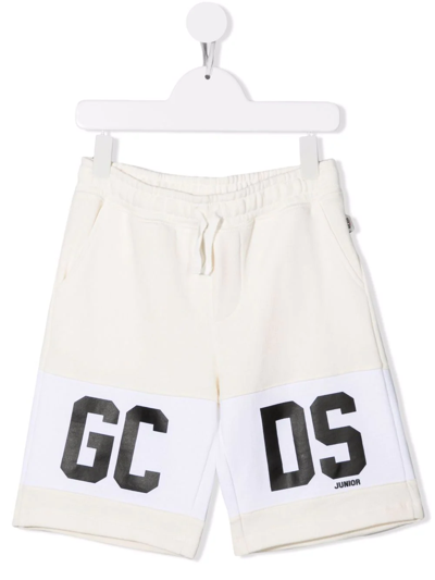 Gcds Kids' Logo-stripe Track Shorts In Yellow Cream