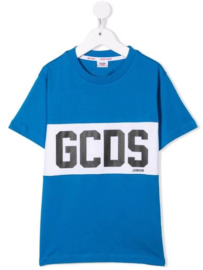 Gcds Kids' Cotton Logo-print T-shirt In Blue