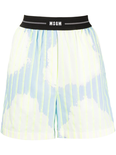 Msgm Printed Logo-waist Shorts In Blue