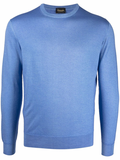 Drumohr Crew-neck Cashmere-silk Jumper In Blau