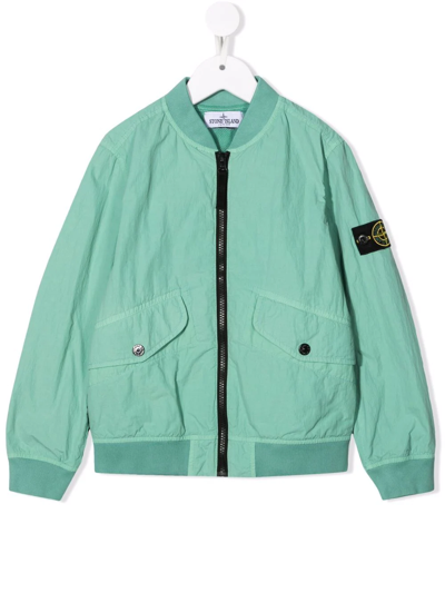 Stone Island Kids' Logo-patch Bomber Jacket In Green
