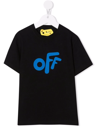 Off-white Kids' Black T-shirt For Boy With Blue Logo