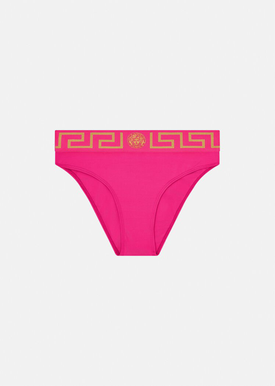 Versace Bikini Briefs Featuring A Greek Border In Rosa