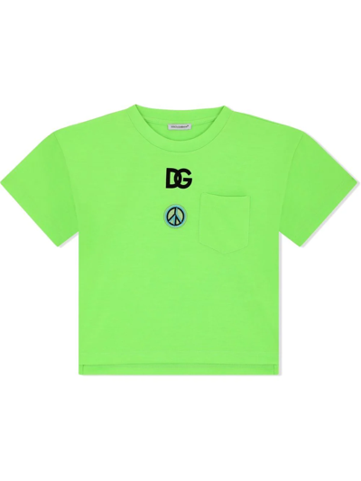 Dolce & Gabbana Kids' Logo-print T-shirt In Green