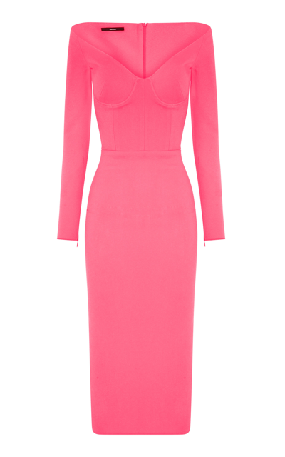 Alex Perry Strong-shoulder Bustier Stretch Crepe Midi Dress In Pink