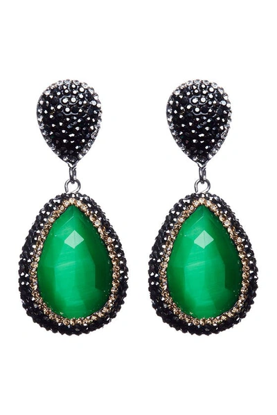 Eye Candy Los Angeles Eucalyptus Green Cat's Eye & Hematite Teardrop Earrings