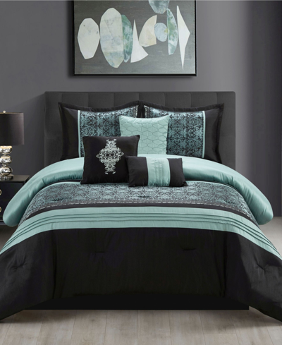 Stratford Park Lilly 7-piece Comforter Set, King In Aqua And Black