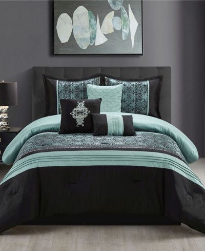 Stratford Park Charley 7-piece Comforter Set, Queen In Aqua And Black