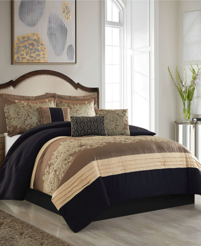 Stratford Park Milan 7-piece Comforter Set, Queen In Black And Gold-tone