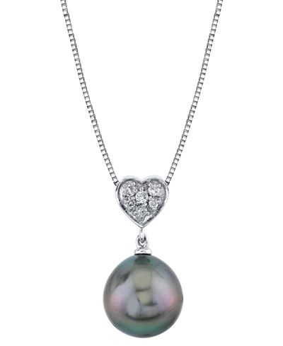Macy's Cultured Tahitian Pearl (10mm) & Diamond Accent Heart 18" Pendant Necklace In 14k White Gold