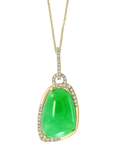 Effy Collection Effy Dyed Green Jade (17x12mm) & Diamond (1/5 Ct. T.w.) 18" Pendant Necklace In 14k Gold In K Yellow Gold