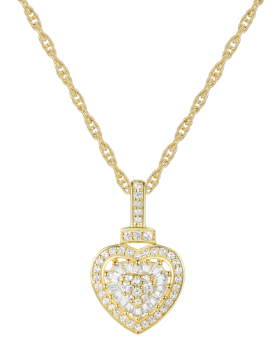 Macy's Diamond Round & Baguette Heart 18" Pendant Necklace (1/4 Ct. T.w.) In Sterling Silver, 14k Gold-plat In Gold-plated Sterling Silver