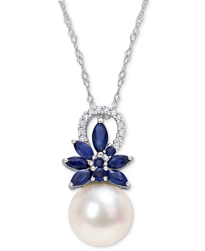 Macy's Cultured Freshwater Pearl (9-1/2mm), Sapphire (3/4 Ct. T.w.), & Diamond (1/20 Ct. T.w.) 17" Pendant In White