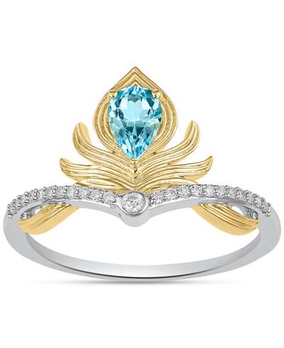 Enchanted Disney Fine Jewelry Swiss Blue Topaz (1/6 Ct. T.w.) & Diamond (1/10 Ct. T.w.) Aladdin Ring In Sterling Silver & 10k Gold In Sterling Sliver  Yellow Gold