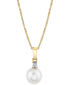 Macy's Cultured Freshwater Pearl (7-1/2mm) & Diamond Accent 18" Pendant Necklace In 14k Gold In Yellow Gold