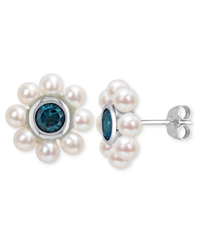Macy's Rhodolite Garnet (1-1/8 Ct. T.w.) & Cultured Freshwater Pearl (3-1/2 - 4mm) Flower Stud Earrings In In Blue Topaz