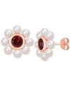 Macy's Rhodolite Garnet (1-1/8 Ct. T.w.) & Cultured Freshwater Pearl (3-1/2 - 4mm) Flower Stud Earrings In In Garnet