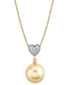 MACY'S CULTURED GOLDEN SOUTH SEA PEARL (10MM) & DIAMOND ACCENT HEART 18" PENDANT NECKLACE IN 14K GOLD