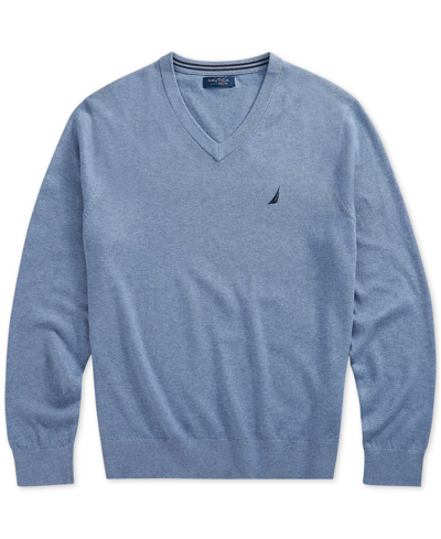 Nautica Men's Navtech Performance Classic-fit Soft V-neck Sweater In Deep Anchor Heather