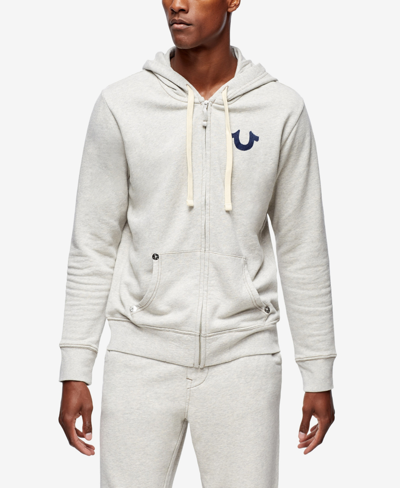 True Religion Men's Classic Logo Zip Up Drawstring Hoodie In Oatmeal