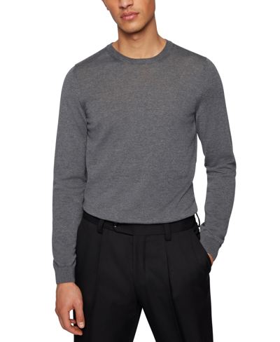 Hugo Boss Boss By  Men's Crewneck Wool Sweater In Medium Grey