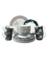 Laura Ashley Closeout!  Heritage Collectables Dinner Set In Gift Box, 16 Pieces In White With Blue And Dark Blue