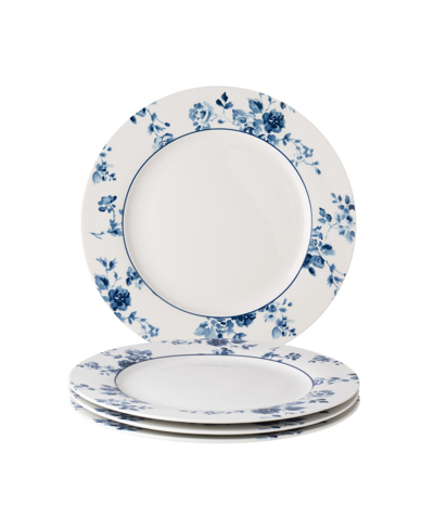 Laura Ashley Blueprint Collectables China Rose Plates In Gift Box, Set Of 4 In White With Blue