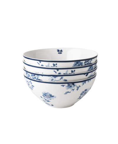 Laura Ashley Closeout!  Blueprint Collectables China Rose Bowls In Gift Box, Set Of 4 In White With Blue