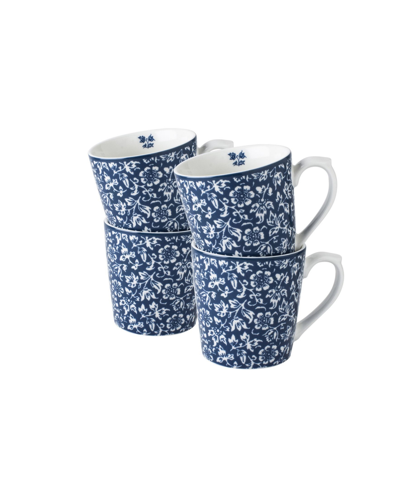 Laura Ashley Closeout!  Blueprint Collectables 17 oz Sweet Allysum Mugs In Gift Box, Set Of 4 In White With Blue