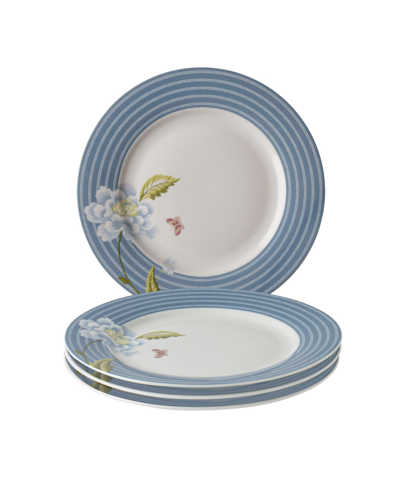 Laura Ashley Heritage Collectables Seaspray Candy Plates In Gift Box, Set Of 4 In White With Blue Stripes