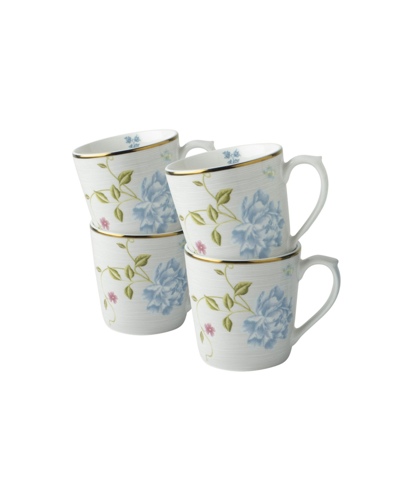Laura Ashley Closeout!  Heritage Collectables 17 oz Cobblestone Pinstripe Mugs In Gift Box, Set Of 4 In White With Beige