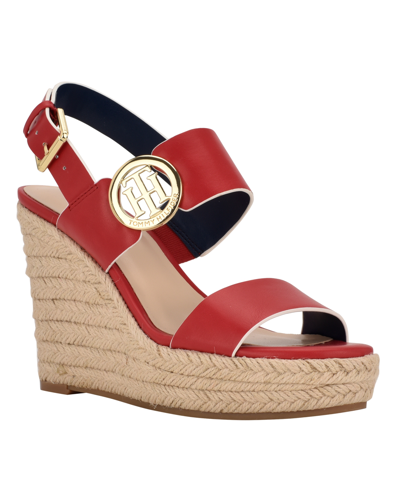 Tommy Hilfiger Women's Kahdy Logo Wedge Sandals In Red
