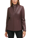 Cole Haan Women's Wing Collar Leather Coat In Chianti