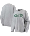 PRESSBOX WOMEN'S GRAY MICHIGAN STATE SPARTANS COMFY CORD VINTAGE-LIKE WASH BASIC ARCH PULLOVER SWEATSHIRT