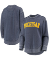 Pressbox Women's Navy Michigan Wolverines Vintage-like Wash Pullover Sweatshirt In Navy
