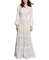Dress The Population Lyra Semisheer Long Sleeve Gown In White