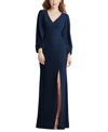 Dessy Collection Bishop Sleeve Open-back Trumpet Gown With Scarf Tie In Midnight