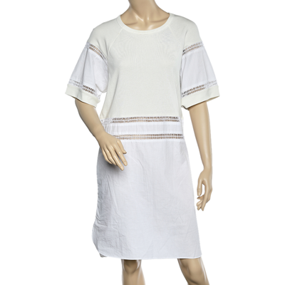 Pre-owned See By Chloé White Cotton & Knit Paneled Midi Dress L