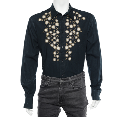 Pre-owned Just Cavalli Black Embellished Cotton Button Front Shirt Xxl